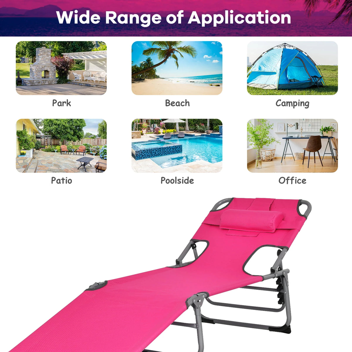 Pink Folding Chaise Lounge with Pillow F914348