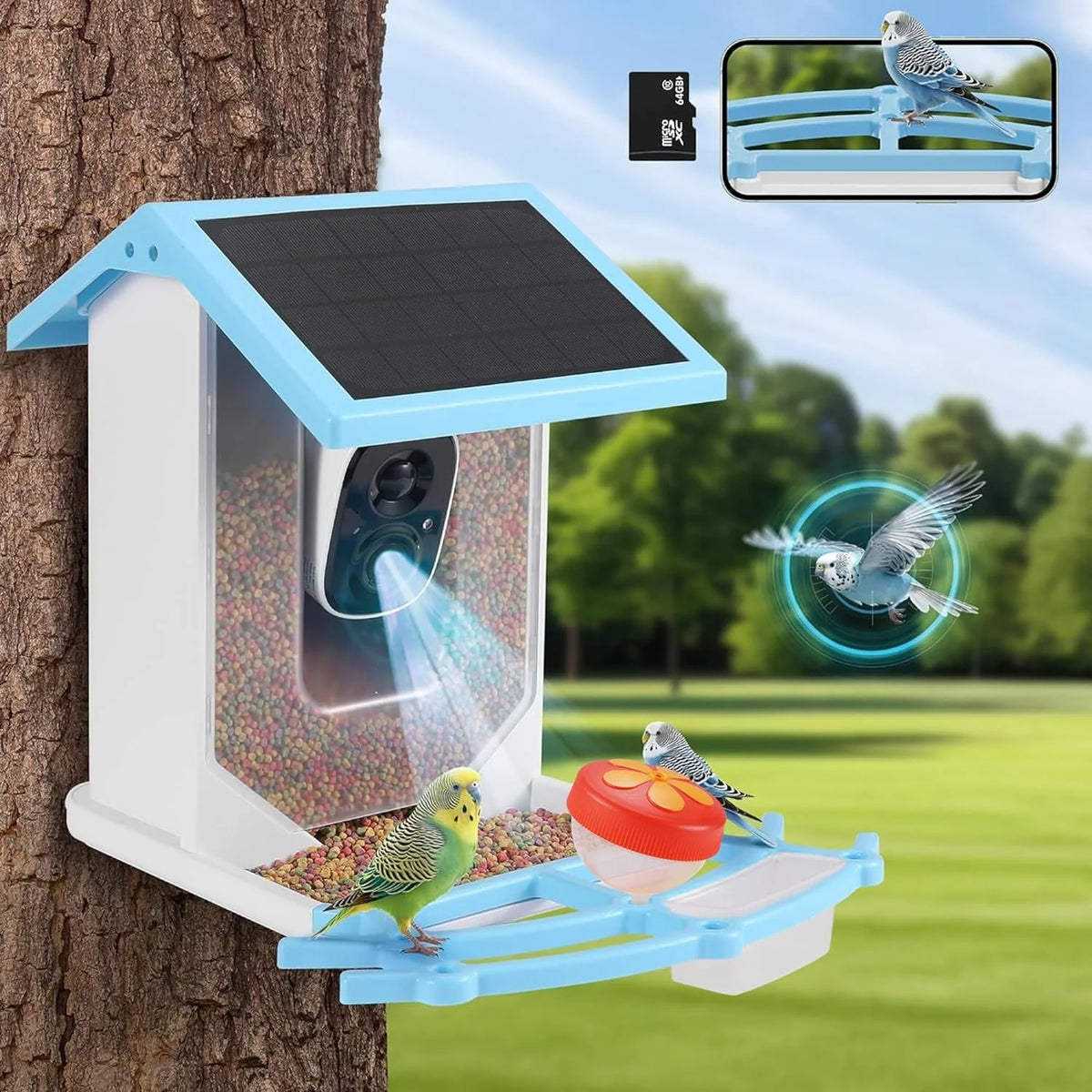 Smart Bird Feeder with Camera, Solar Powered, 64G TF Card F6665