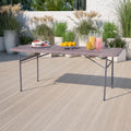 Bi-Fold Brown Wood Grain Plastic Folding Table with Carrying Handle A215