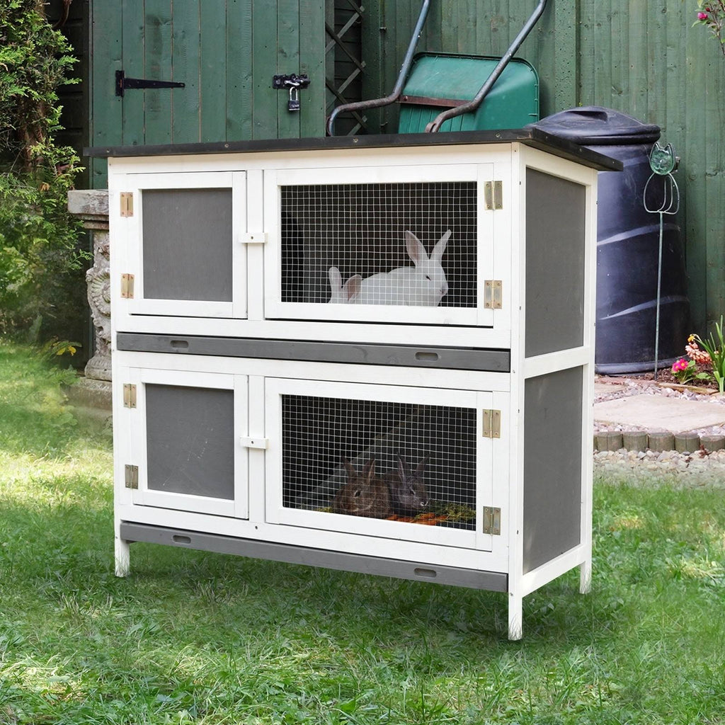 Solid Wood Rabbit Hutch with 2 Main Rooms G3613