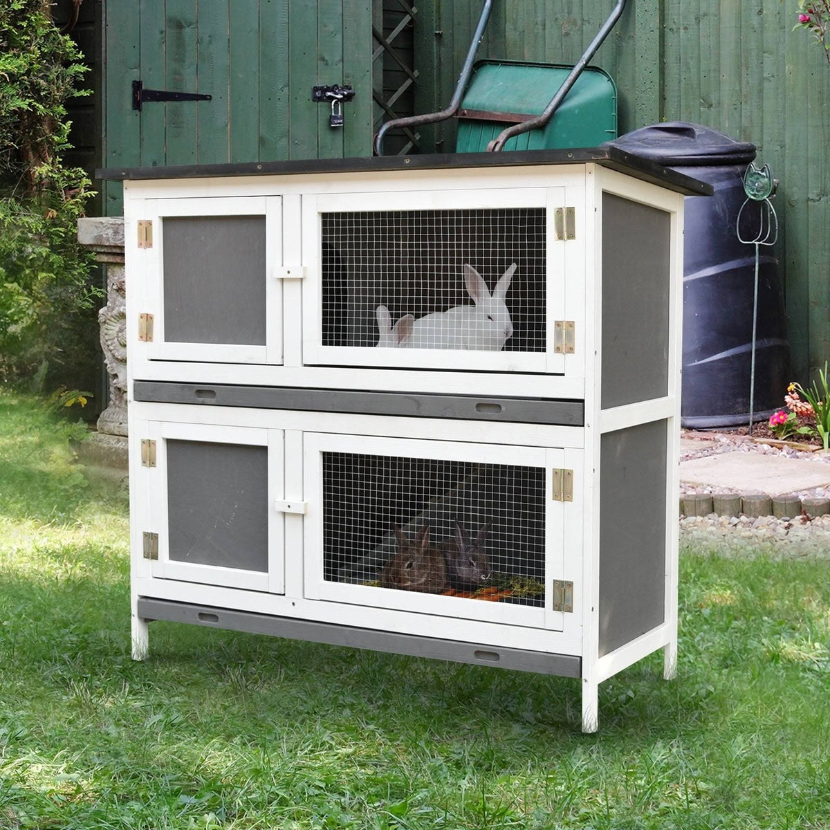 Solid Wood Rabbit Hutch with 2 Main Rooms G3613