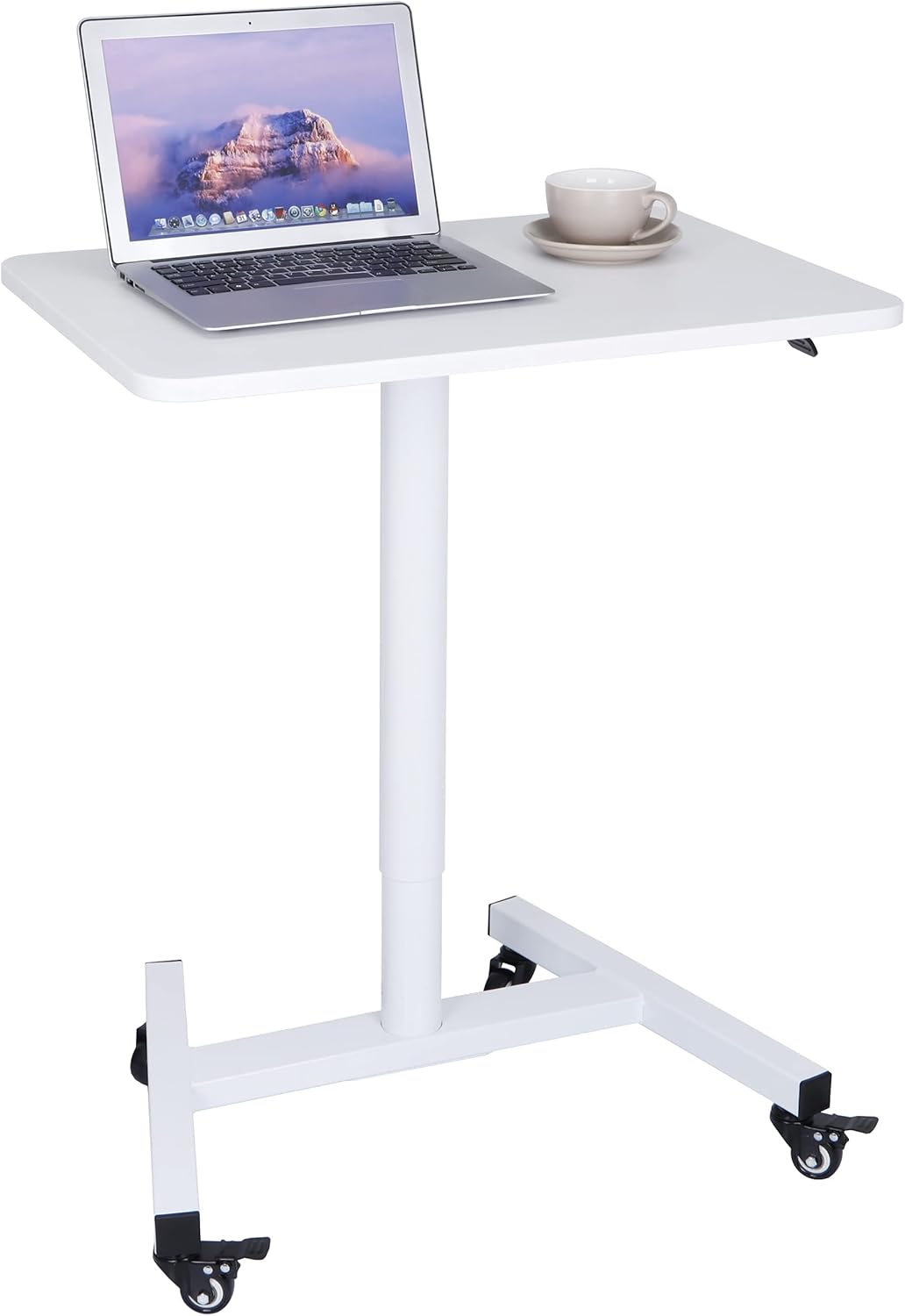 28 Inch Pneumatic Height Adjustable White Standing Desk Cart P669