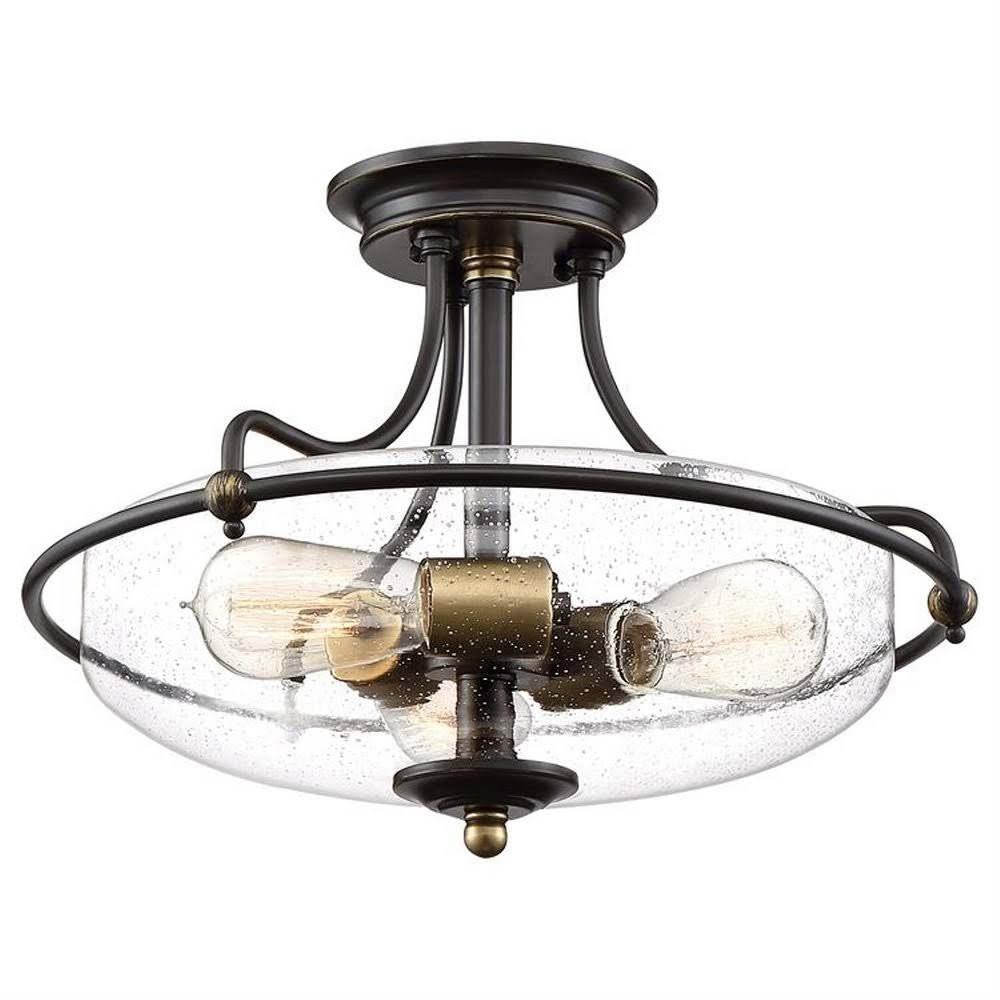 3 Light Semi-Flush Mount Palladian Bronze Finish with Clear Seedy Glass K7307