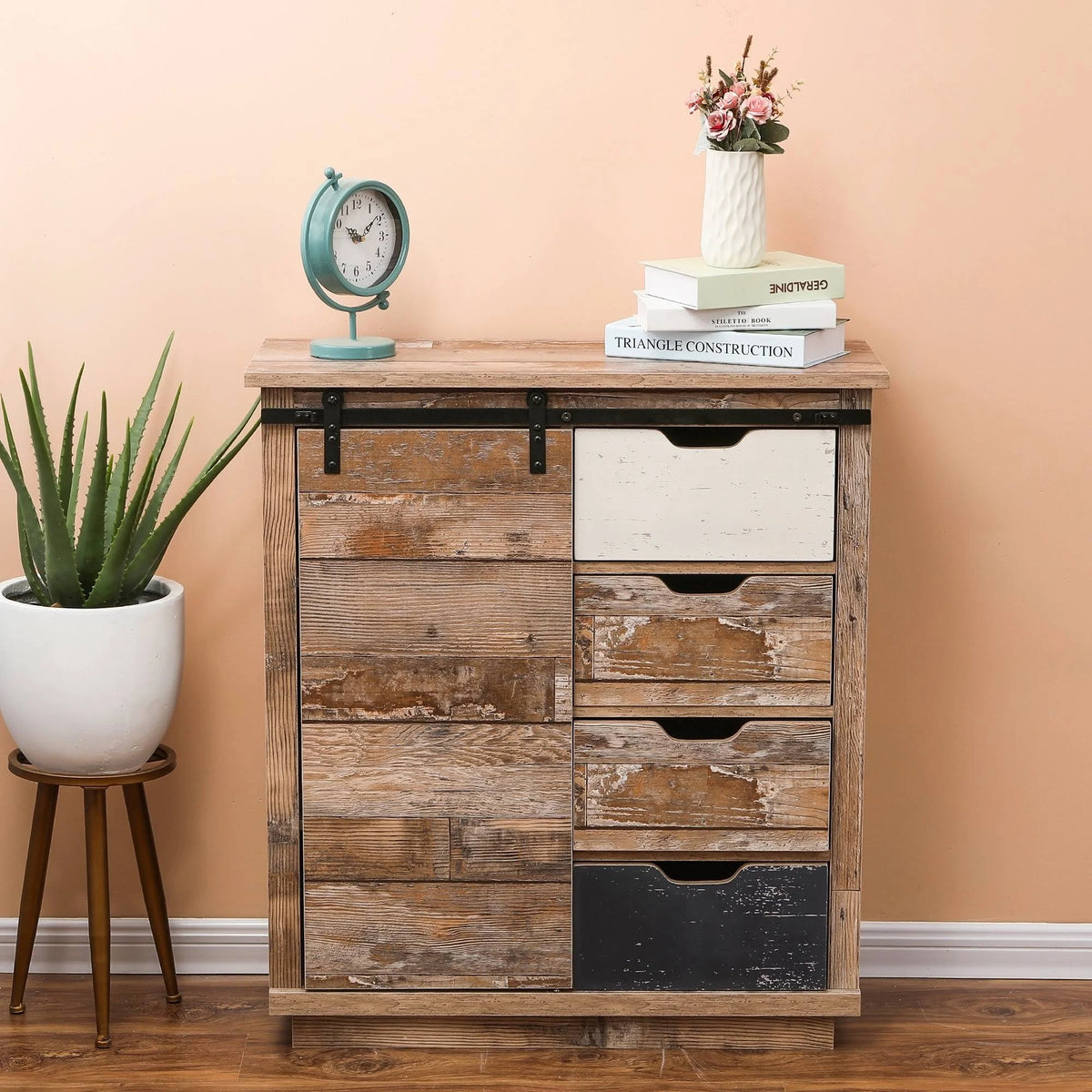 Rustic Sliding One Door Wood Cabinet R30291