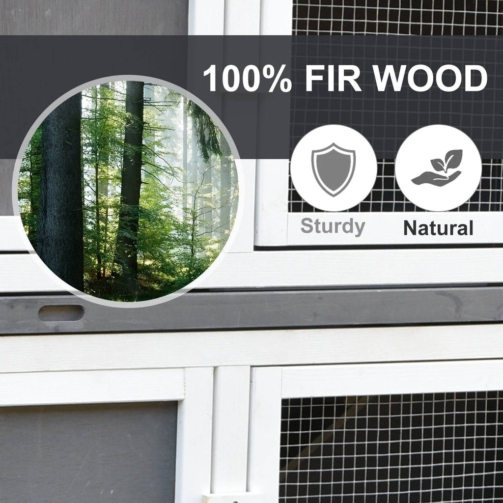 Solid Wood Rabbit Hutch with 2 Main Rooms G3613
