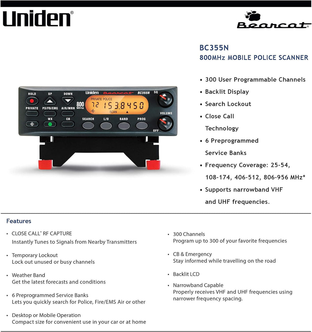 800 MHz 300-Channel Base/Mobile Scanner, Black P919460