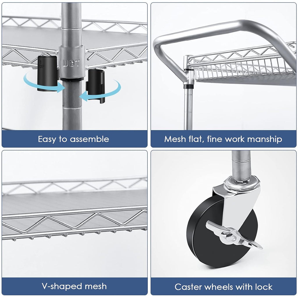 3 Tier Rolling Utility Cart with Wire Shelving M209529