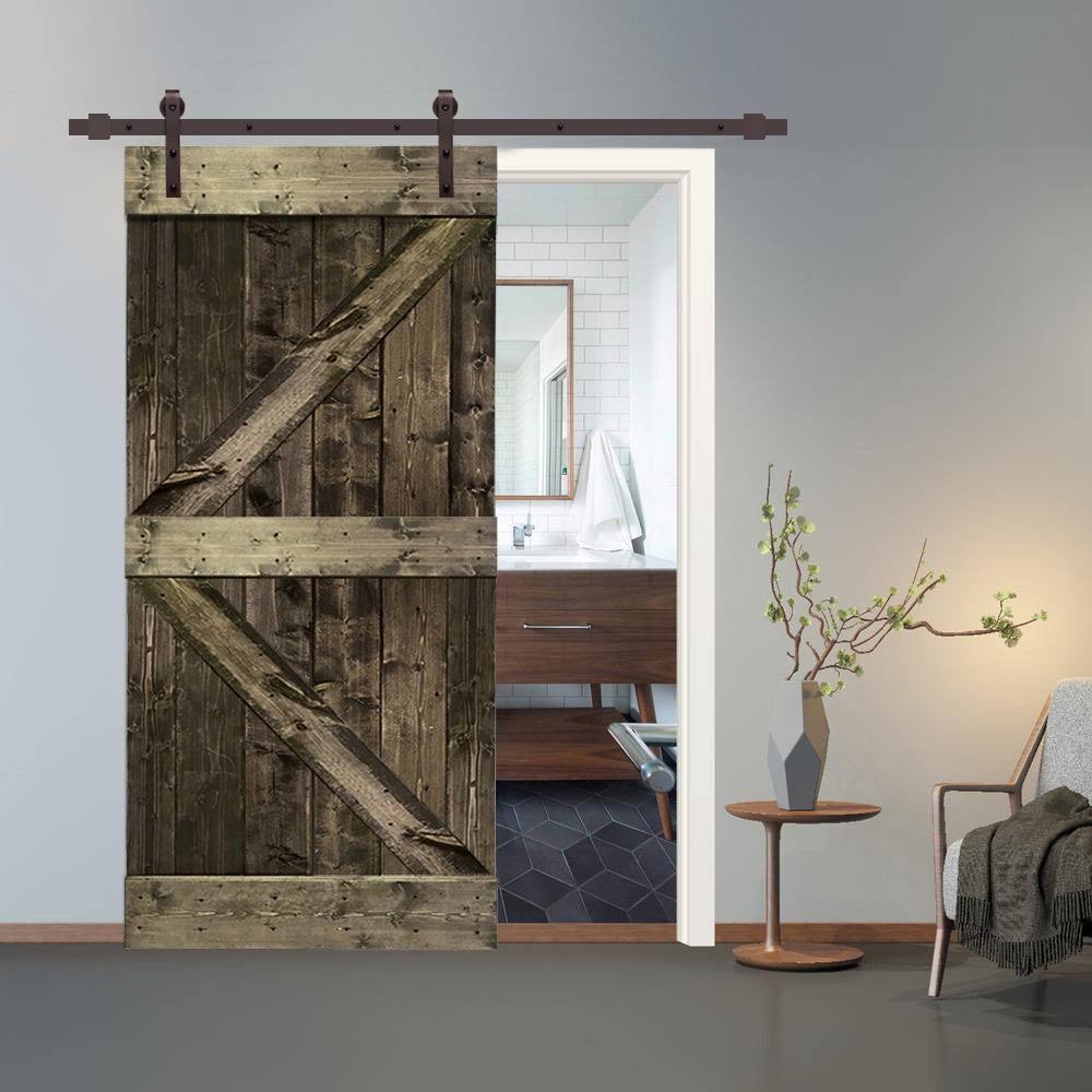 Stained Wood Sliding Barn Door with Hardware Kit K375