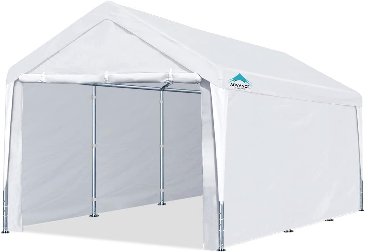 10x20 ft Heavy Duty Carport Canopy with Removable Sidewalls and Doors, White B354