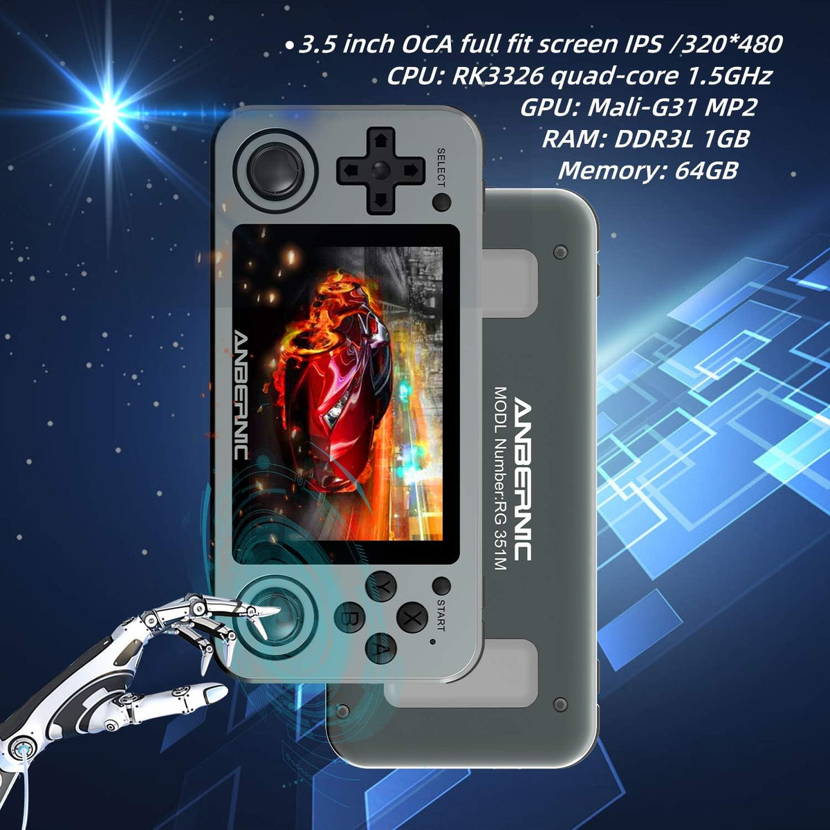 Handheld Game Console with 64G TF Card 3.5 inch IPS Screen C248986