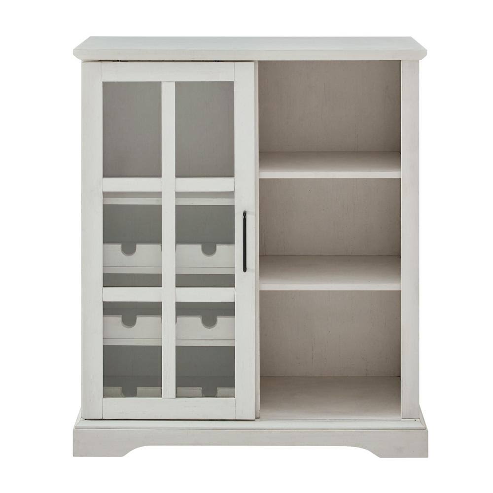 36 in. Brushed White Sliding Glass Door Bar Cabinet P4898
