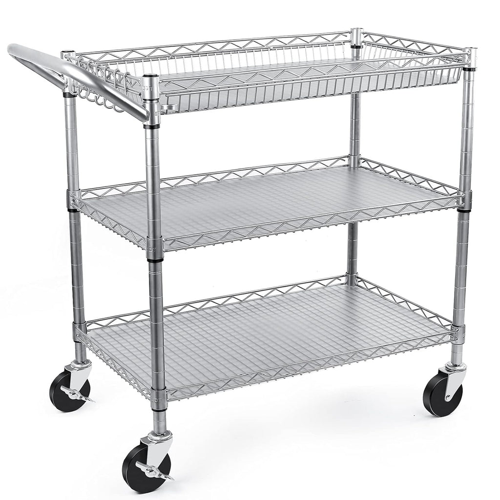3 Tier Rolling Utility Cart with Wire Shelving M209529