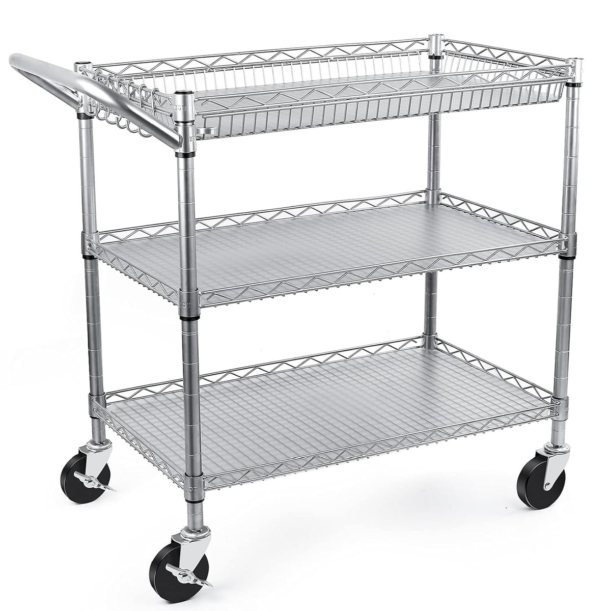 3 Tier Rolling Utility Cart with Wire Shelving M209529