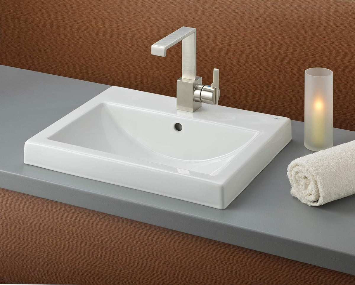 White Single Hole Semi-Recessed Sink D666533