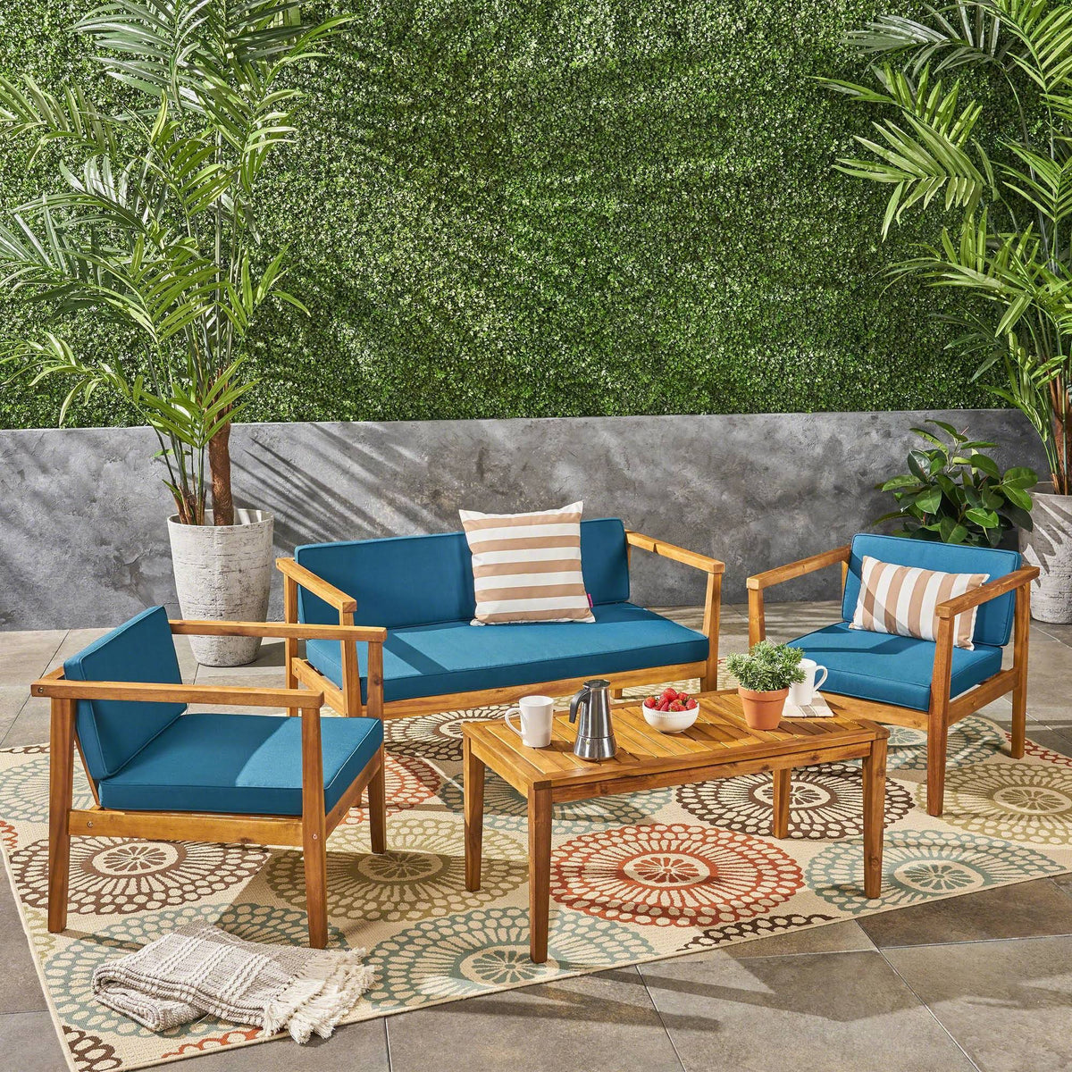 4-Seater Acacia Wood Chat Set with Coffee Table E463756