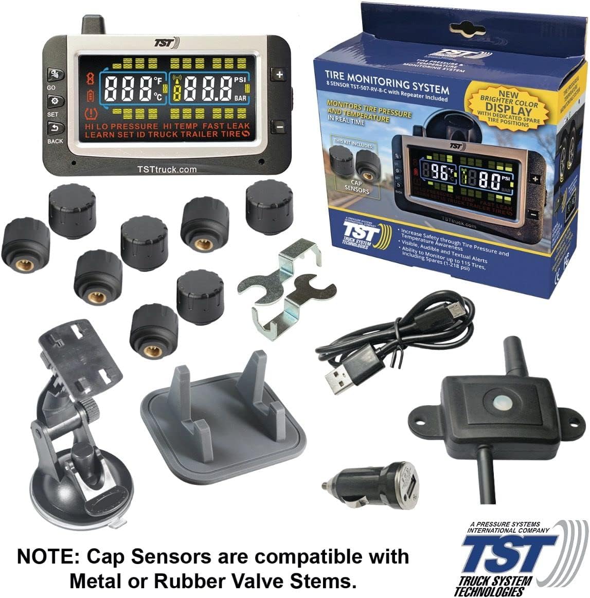 8 RV Cap Sensor TPMS with Color Display and Repeater Q9770