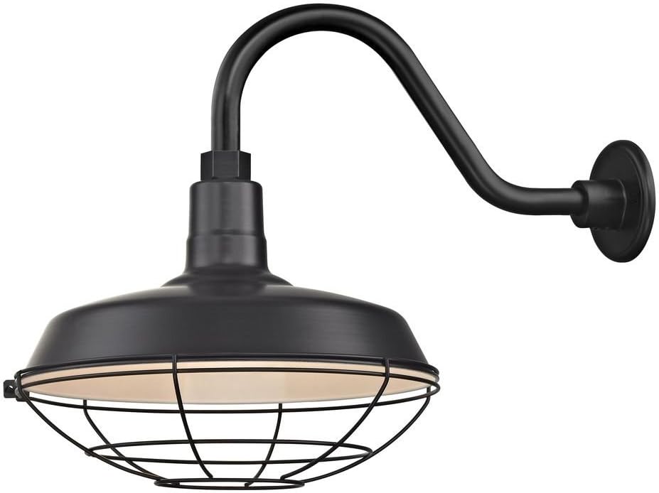 Black Gooseneck Outdoor Barn Light with Caged Shade K148