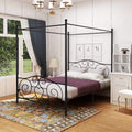 Queen Size Black Metal Canopy Bed Frame with Headboard and Footboard W17868