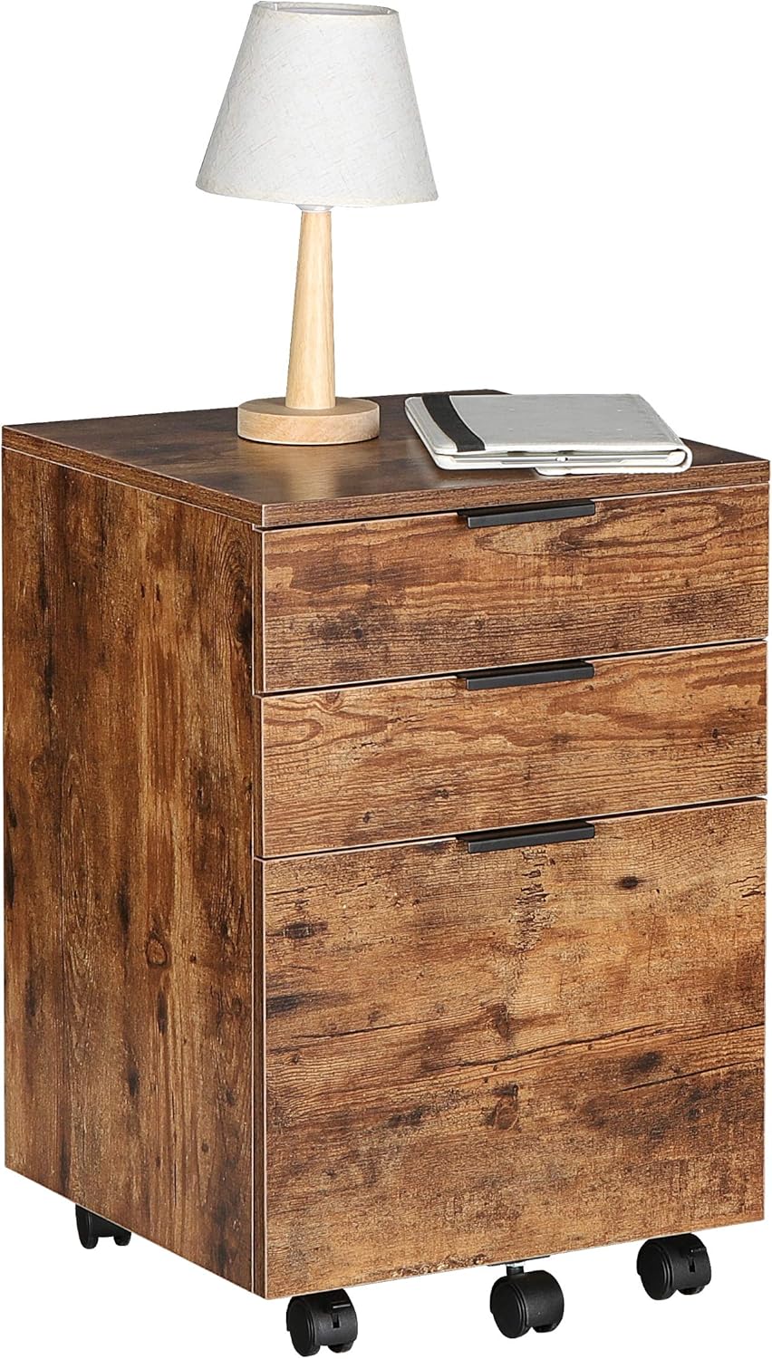 3 Drawer Rolling Wood File Cabinet with Locking Wheels T286610