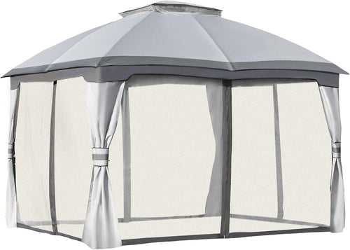 10' x 12' Grey Outdoor Gazebo with Mesh Sidewalls S1081