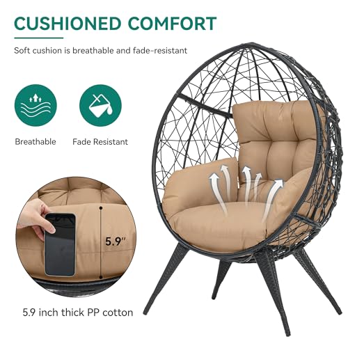Large Wicker Egg Chair with Stand and Cushion Z218599