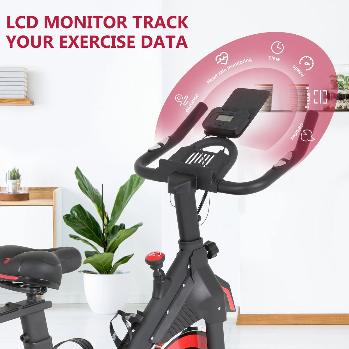 Recumbent Exercise Bike with Bottle Holder & LCD Heart Rate Monitor C95064
