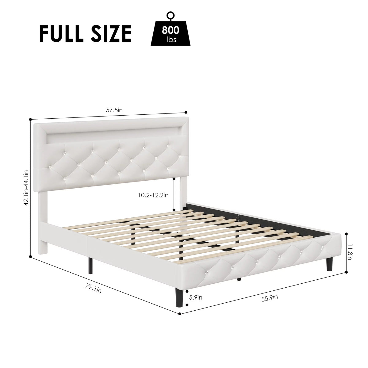 Queen Size LED Upholstered Platform Bed Frame with Adjustable Headboard Q166