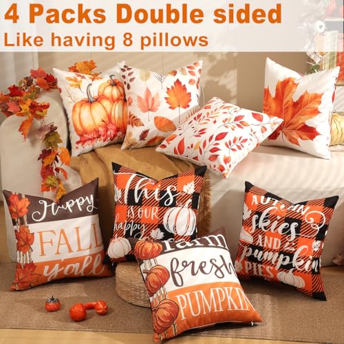 Double Sided Plaid Throw Pillow Covers 18x18 Inches Set of 4 C426486