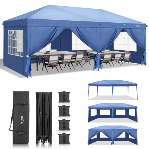 10'x20' Pop Up Canopy Tent with 6 Removable Sidewalls White M43876
