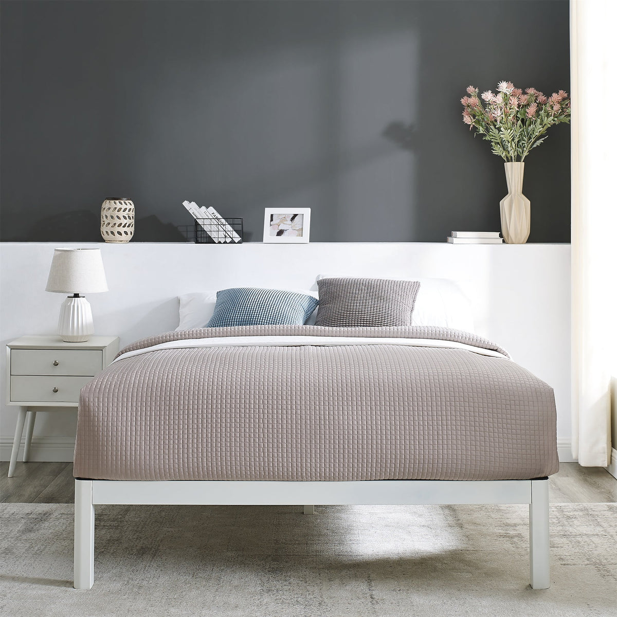 Queen Wood Slat Metal Platform Bed Frame J47507