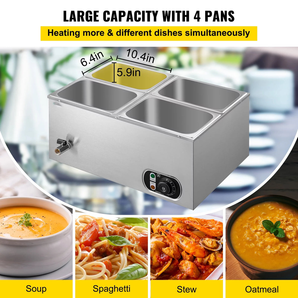 110V 4-Pan Stainless Steel Commercial Food Warmer 24 Qt B329090