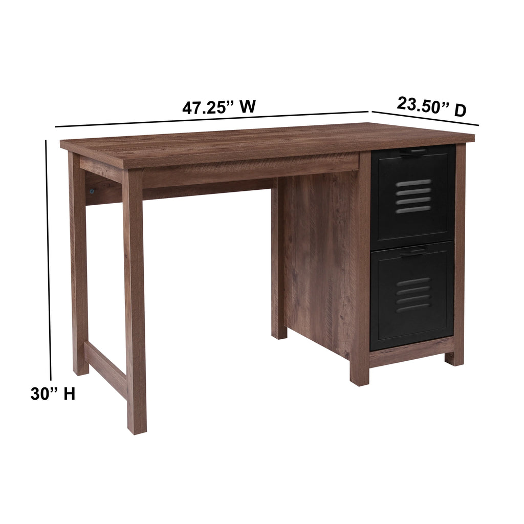 Oak Wood Grain Finish Computer Desk with Metal Drawers J919