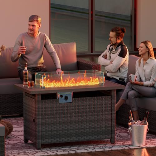 Propane Gas Fire Pit Table with Wind Guard, Auto-Ignition, 60,000 BTU, Gray D601