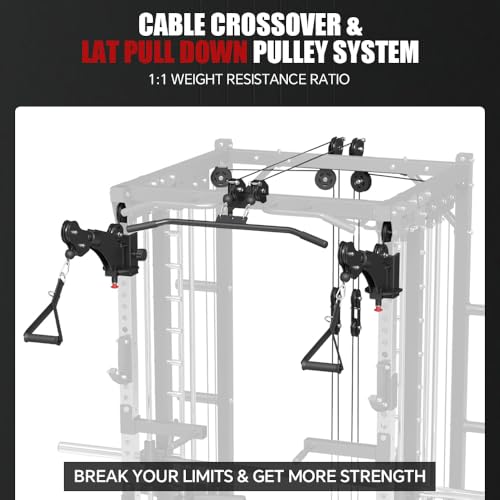 Commercial Smithe Machine with 308lb Dual Weight Stacks, Power Cage Squat Rack with Lever Arm & Leg Press, Cable Crossover Machine B221728