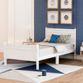 White Twin Wood Platform Bed Frame with Headboard Z261494