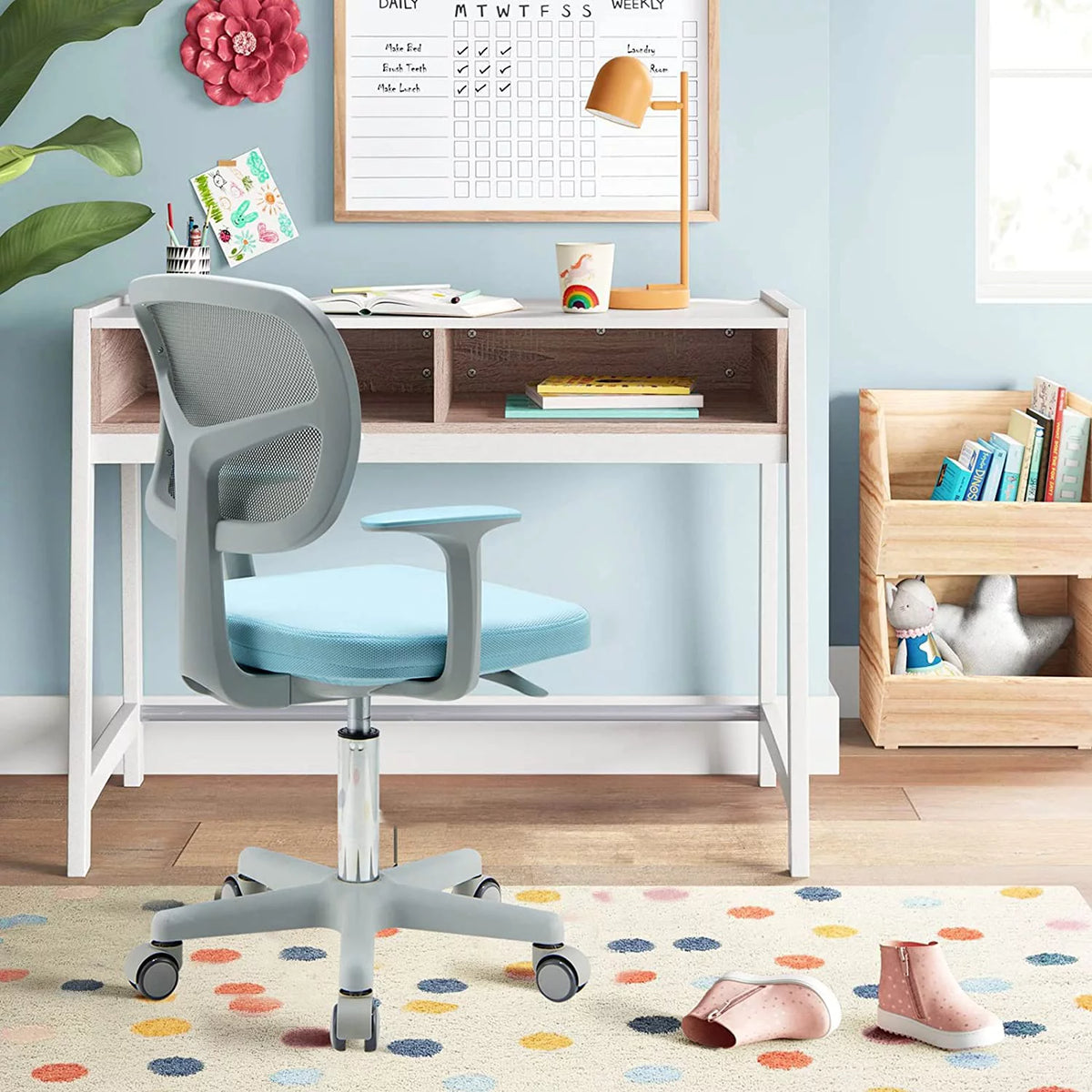 Blue Height Adjustable Swivel Mesh Kids Desk Chair T4963
