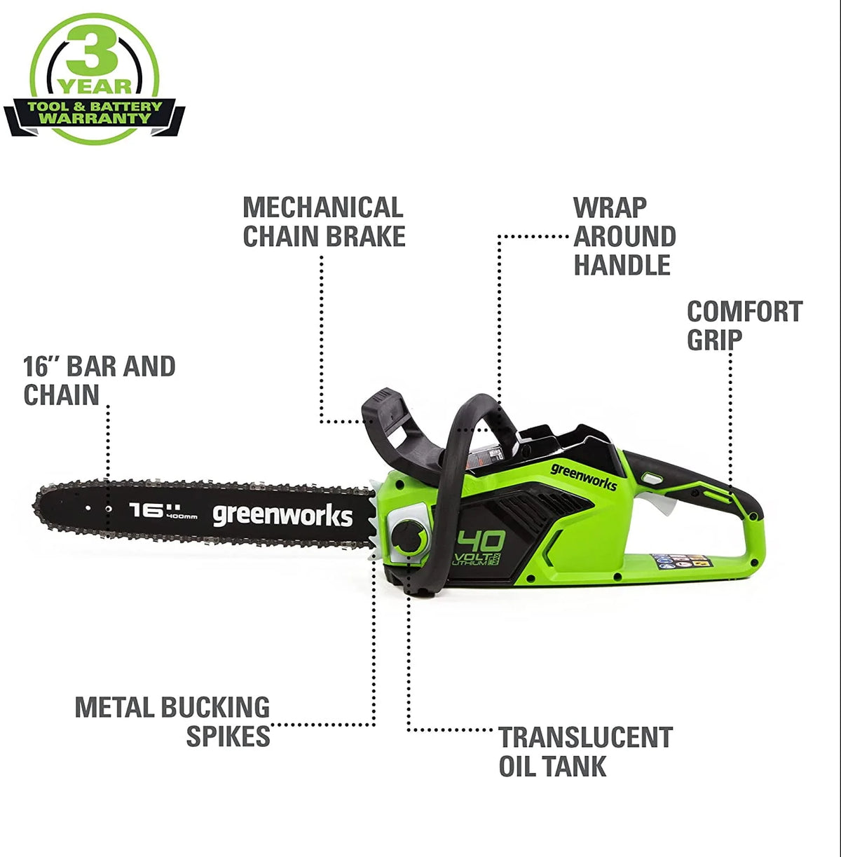 40V 16-inch Brushless Chainsaw with 4 Ah Battery and Charger R67019