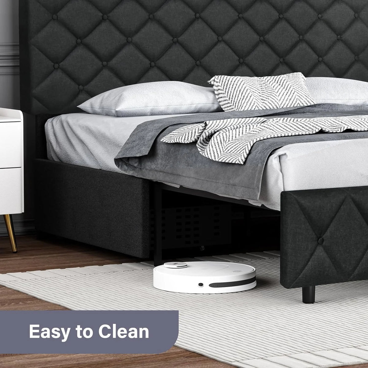 White Queen Size Platform Bed Frame with 4 Storage Drawers K280