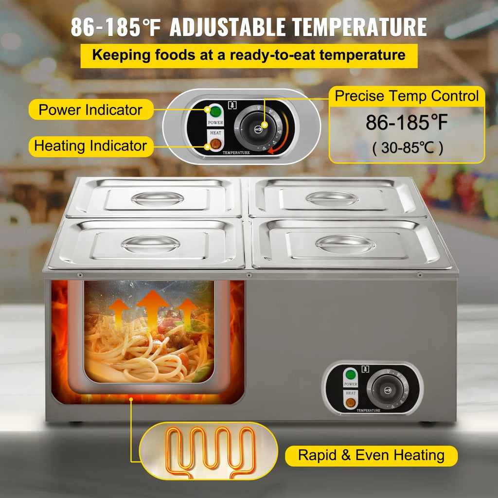 110V 4-Pan Stainless Steel Commercial Food Warmer 24 Qt B329090