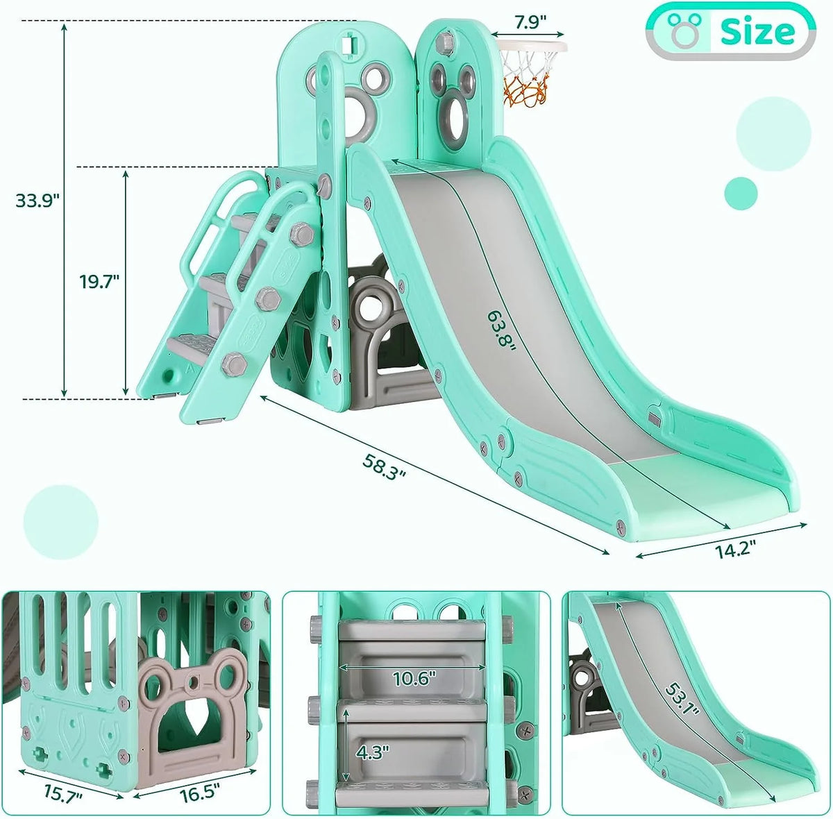 4 in 1 Toddler Slide and Climber Playset with Basketball Hoop B992