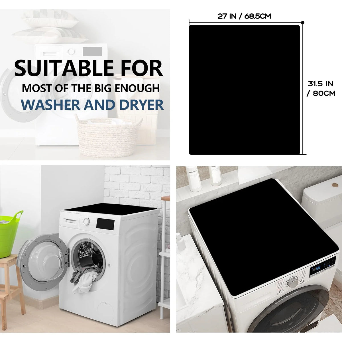 Black 27" x 31.5" Washer or Dryer Top Mat Cover I550