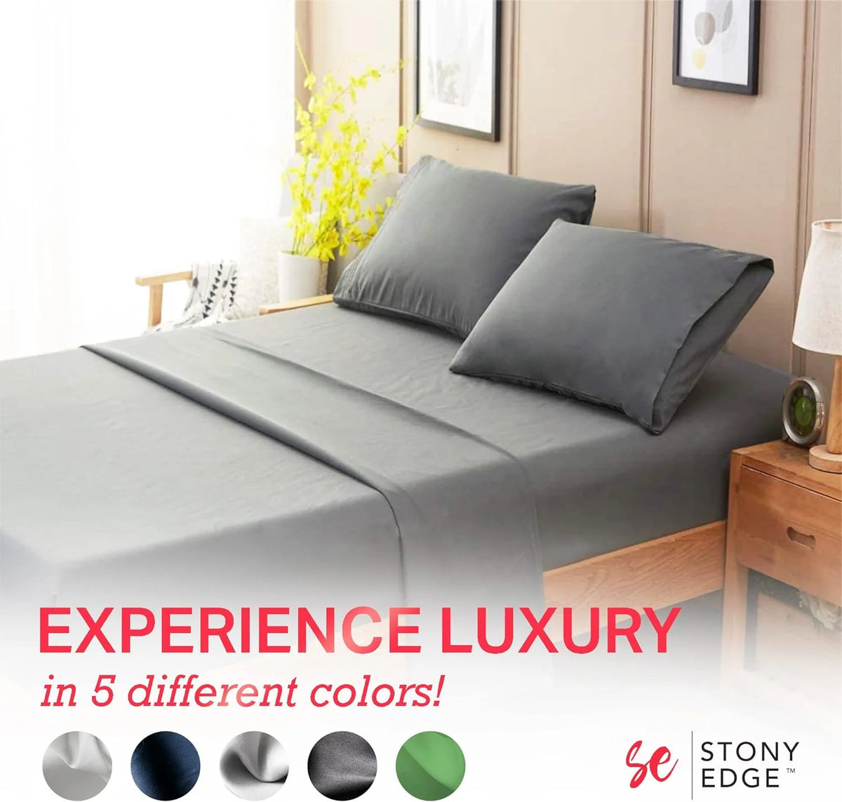 Gray 4 Pcs King Size Cotton Bed Sheets J6409