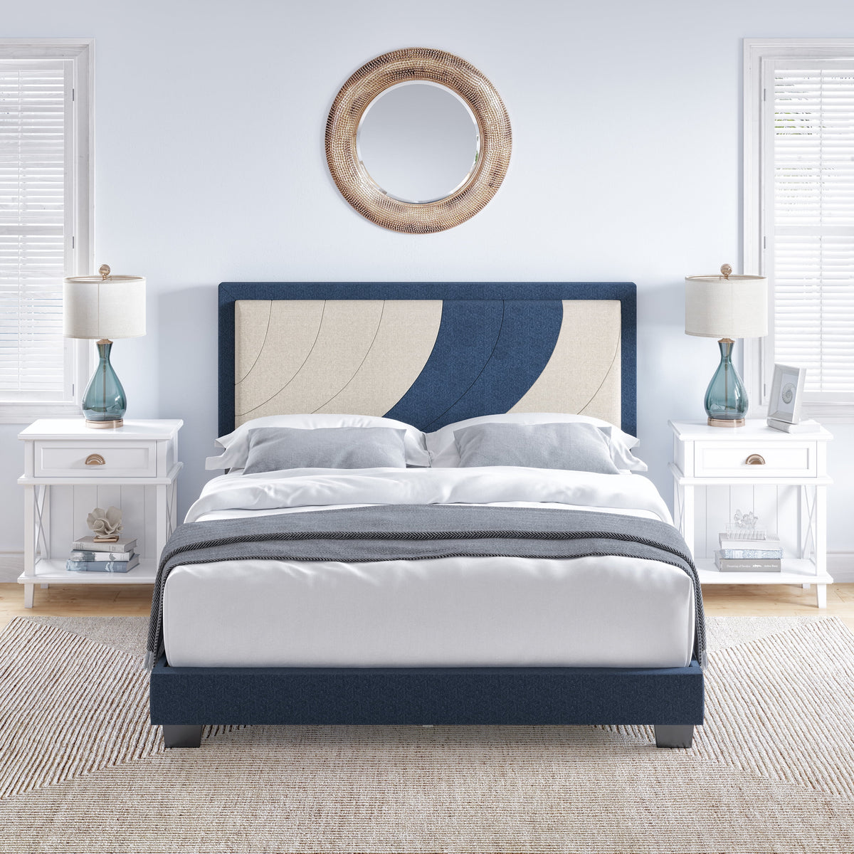 Queen Black Gray Faux Leather Platform Bed M489