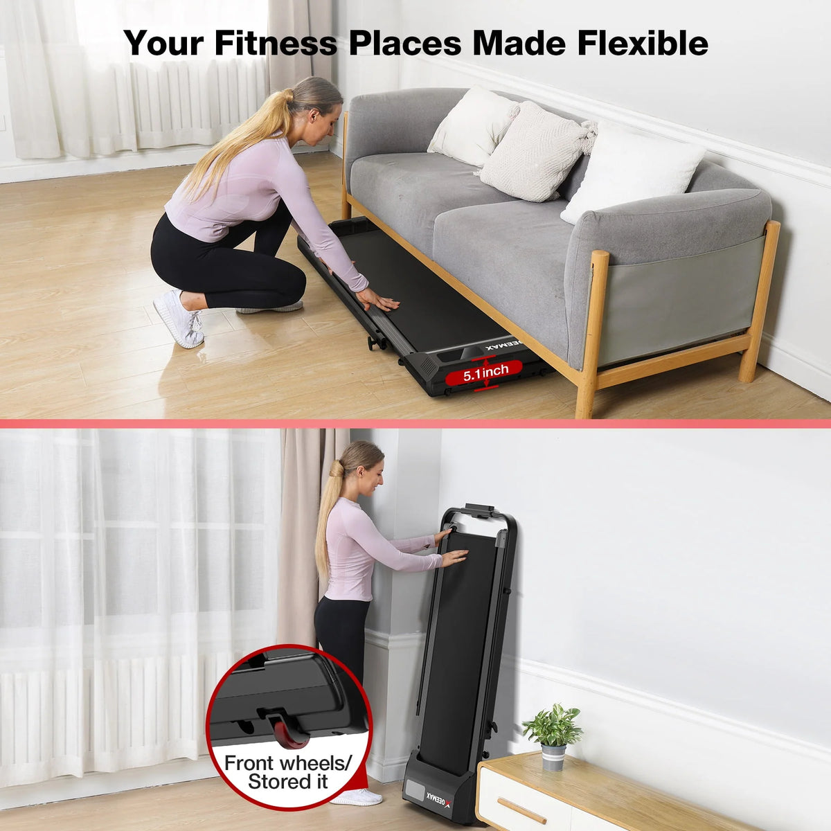 2 in 1 Folding Treadmill, 3.0HP Under Desk Treadmill, 265lbs Capacity I814