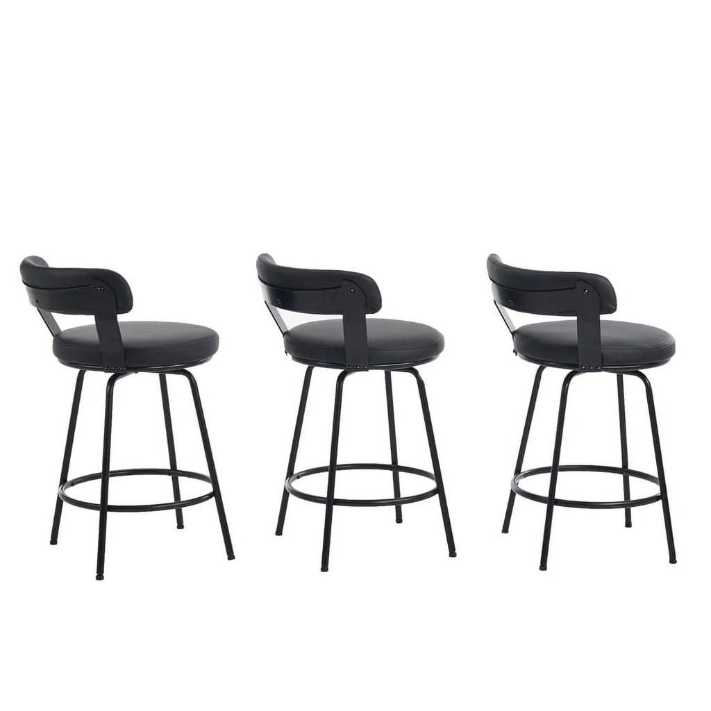 Black Faux Leather Swivel Counter Stool Set of 3 D89976