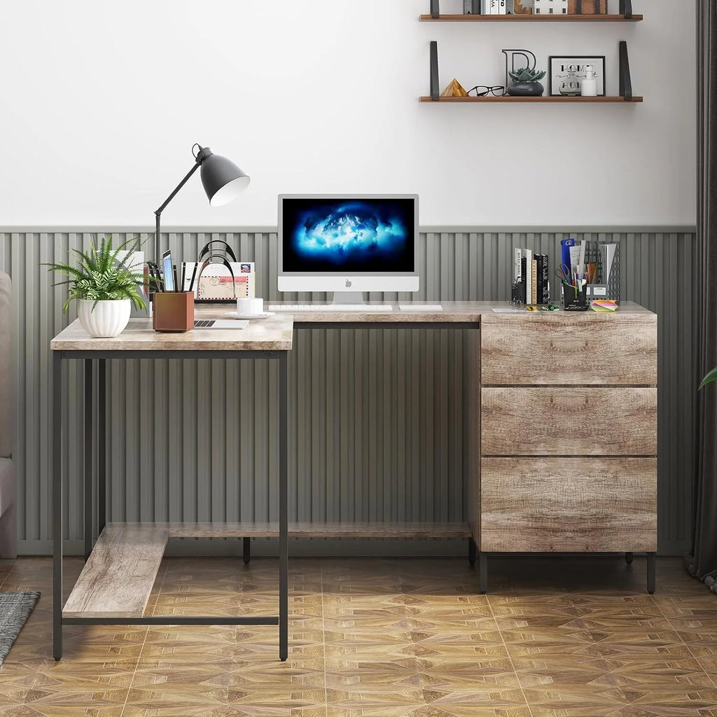 L-Shaped Computer Desk with Drawers Y348895