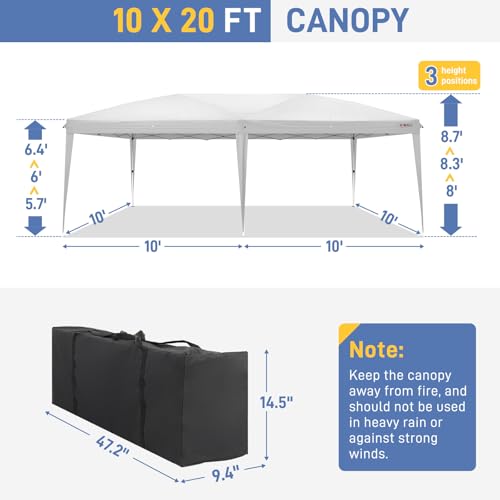 10'x20' Pop Up Canopy Tent with 6 Removable Sidewalls White M43876