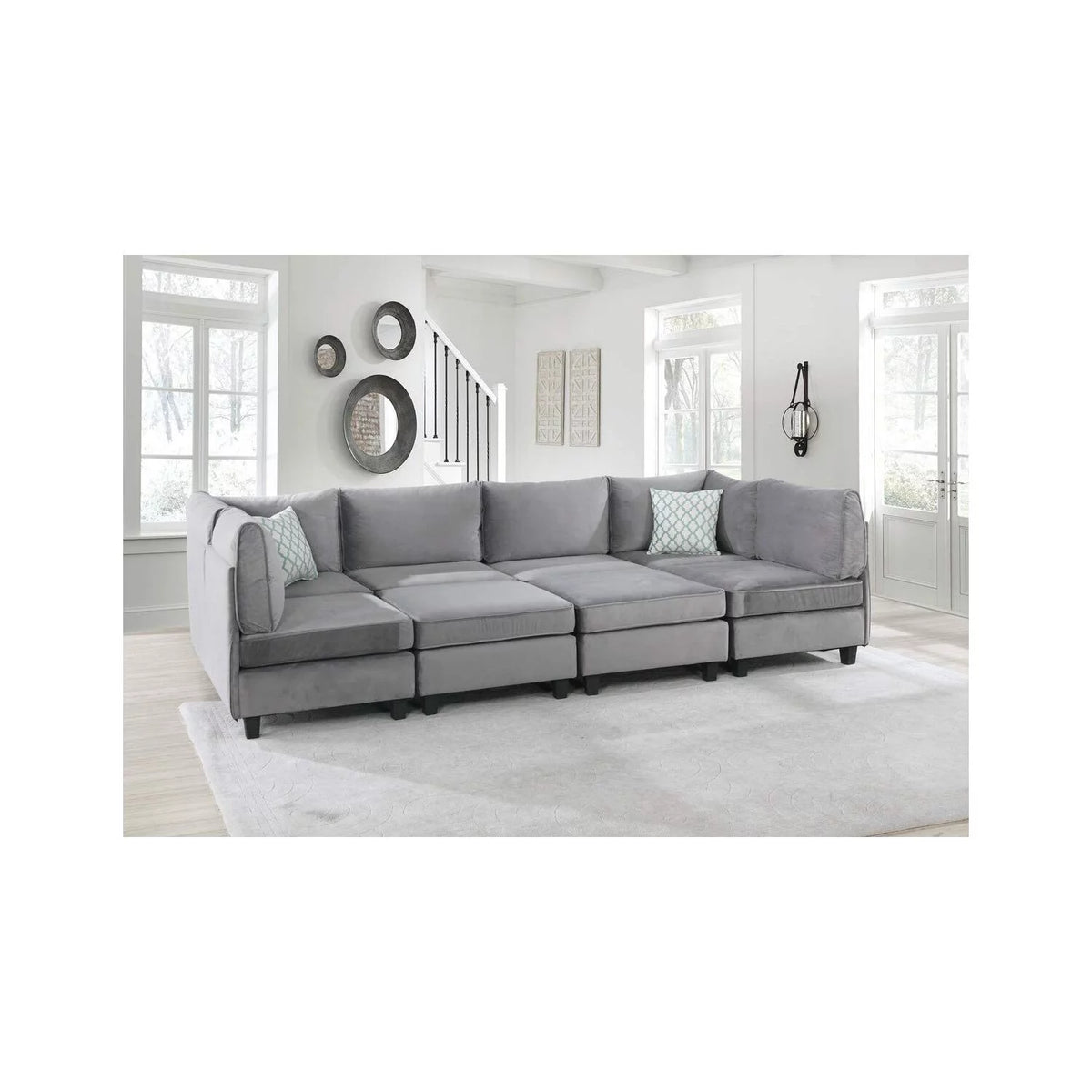 Gray Velvet 8Pc Modular Sectional Sofa Y3124