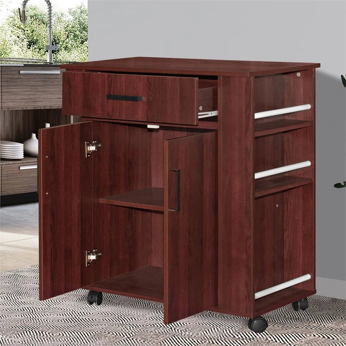 Rolling Kitchen Cart with Storage Cabinet K698669