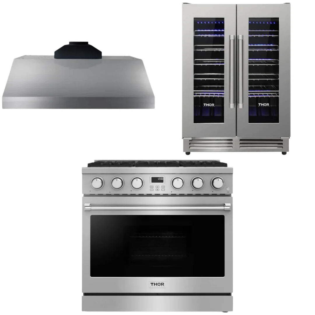 36 Gas Range, Range Hood and Wine Cooler Y857
